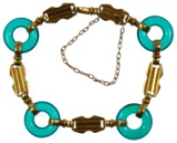 18k Gold and Green Glass Bracelet