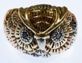 14k Gold and Semi-Precious Gemstone Owl Ring