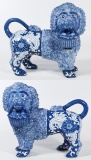 Blue and White Ceramic Standing Poodle Figures