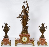 Bardet-Chasseray Le Mans Marble and Spelter Art Noveau Garniture Set