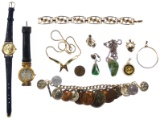 14k Gold, Costume Jewelry and Wrist Watch Assortment