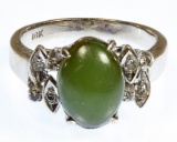 18k White Gold, Jadeite Jade and Diamond Ring