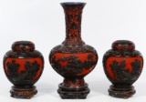 Carved Lacquerware Style Vase and Ginger Jar Assortment