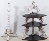 Meissen Pedestal and Ceramic and Wood Corner Shelf