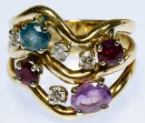 14k Gold, Semi-Precious and Precious Gemstone Ring