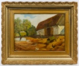 (Attributed to) Ole Ring (Denmark, 1902-1972) 'Farm Scene' Oil on Canvas
