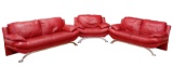 Red Leather Sofa, Love Seat and Chair Set by Natale Furniture