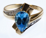 14k Gold, Blue Topaz and Diamond Ring