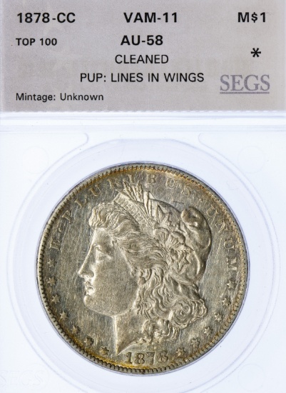 1878-CC $1 AU-58 Details SEGS