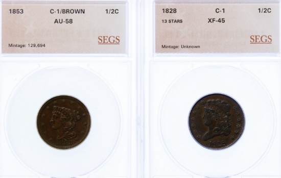 1828 and 1853 1/2c SEGS