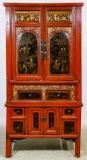 Asian Painted Wood Cabinet