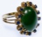 14k Gold, Green Quartz and Sapphire Ring