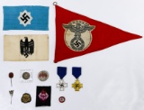 World War II German Medal, Banner and Pin Assortment
