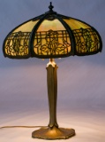 Art Nouveau Slag Glass panel Table Lamp