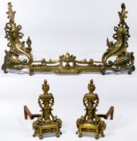 Rococo Style Brass Fireplace Andirons