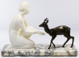 Irene Rochard (French, 1906-1984) 'Lady Feeding Fawn' Statue