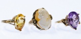 10k Gold Semi-Precious Gemstone and Cameo Rings