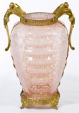 Art Deco Spatter Glass Vase with Metal Mounts