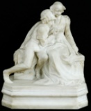 Clemencin (European, 20th Century) 'Couple' Carved Marble Statue