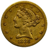 1886-S $5 Gold VF
