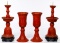 Asian Cinnabar Candleholder and Vase Assortment