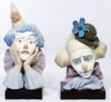 Lladro #5129 'Jester' and #5130 'Pensive Clown' Figurines