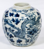 Chinese Blue and White Pottery Dragon Jar