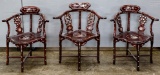 Asian Carved Rosewood Stained Corner Chairs