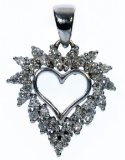 14k White Gold and Diamond Heart-shaped Pendant