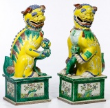 Asian Polychrome Decorated Foo Dogs