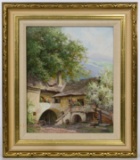 Karl Flieher (Austrian, 1881-1958) 'An Old Courtyard in Schwallenbach Danube, Wachau Valley' Mixed M
