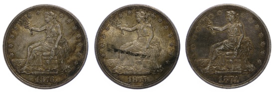 1874, 1875, 1876 $1 Trade VF/XF