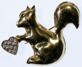 14k Gold and Crystal Squirrel Brooch