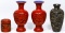 Asian Cinnabar Vase and Box Assortment
