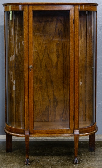 Oak Curved Glass Display Cabinet