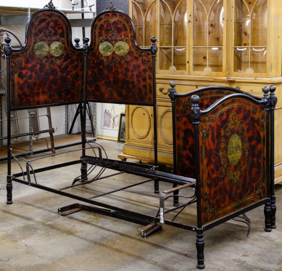 French Napoleon III Style Hand Painted Iron Beds