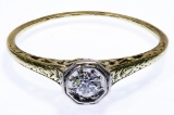Platinum, 15k Gold and Diamond Art Deco Ring