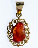 14k Gold and Fire Opal Pendant