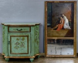 Painted Hall Cabinet and Trumeau Mirror