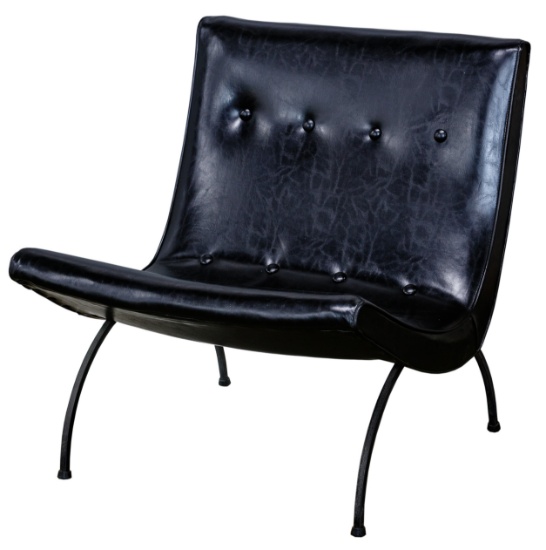 MCM Black Vinyl Scoop Chair by Milo Baughman