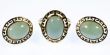 14k Gold and Jadeite Jade Ring and Pierced Earrings