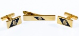 14k Gold Cuff Links and Tie Bar