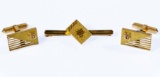 14k Gold Cuff Links and Tie Bar