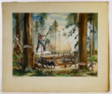 Unknown Artist (20th Century) 'Lumbering' Watercolor on Board