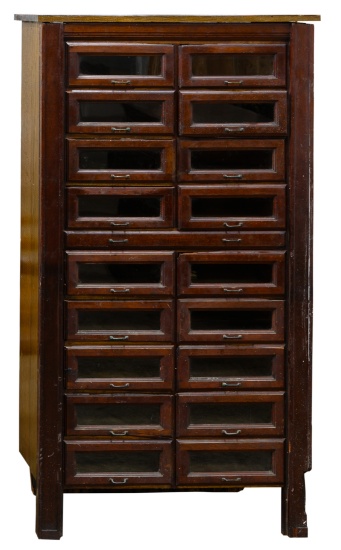 Mahogany Store Cabinet with Glass Front Drawers