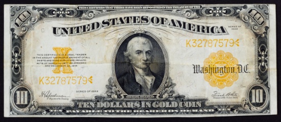 1922 $10 Gold Certificate F