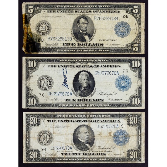 1914 $20, $10, $5 FRN VG-F