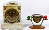 Alabaster Mantel Clock and Bergen Nautik Compass