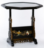 Asian Black Lacquer Flip Top Side Table