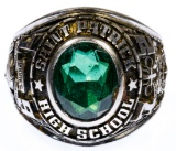 10k White Gold and Green Gemstone School Ring